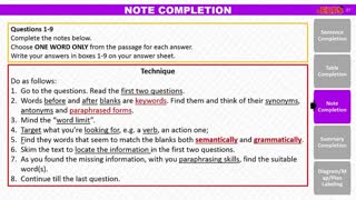 سوالات Note Completion در ریدینگ آزمون آیلتس