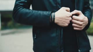 دستبند چرم مشکی  | آویز استیل حروف | LT7